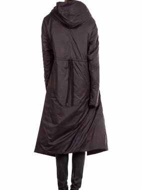 masnada Asymmetrical Polymide Long Black Hooded Puffer Coat - Made in Italy
